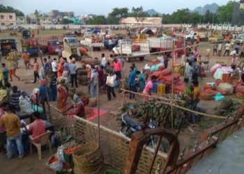 ହୋଲସେଲ୍ ପରିବା ବଜାରରେ ଅମାନିଆଙ୍କ ଭିଡ଼ ; ରହୁନି ସାମାଜିକ ଦୂରତ୍ୱ  –  ହିଞ୍ଜିଳିକାଟୁ