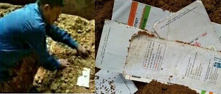 ମାଟି ତଳୁ ମିଳିଲା ଶହ ଶହ ଆଧାର କାର୍ଡ: ଡାକ କର୍ମଚାରୀଙ୍କ ଘର ପଛପଟୁ ମିଳିବା ପରେ ବଢିଲା ସନ୍ଦେହ – ଲୋକଙ୍କୁ ନଦେଇ ଘର ପଛପଟେ ପୋତି ଦେଇଥିବା ଅଭିଯୋଗ