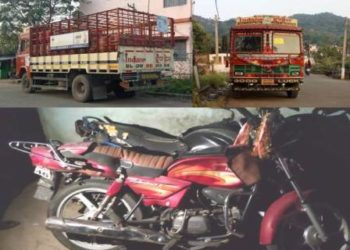 ଇଣ୍ଡିଆନଗ୍ୟାସ ସିଲିଣ୍ଡର ବୋଝେଇ ଟ୍ରକ ସହ  ହିରୋ ସ୍ପିଲଣ୍ଡାର ଧକ୍କା ; ବାଇକ ଚାଳକ ଅଳ୍ପକେ ବର୍ତିଲେ ଦୁଇ ଜଣ