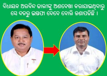 ବିଧାୟକ ଅରବିନ୍ଦ ଢାଲୀଙ୍କୁ ଅଣଦେଖା କରାଯାଇଥିବାରୁ ସେ ଦଳରୁ ଇସ୍ତଫା ଦେବେ ବୋଲି ଜଣାପଡିଛି ।