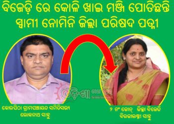 ବିଜେଡ଼ି ରେ କୋଳି ଖାଇ ମଞ୍ଜି ପୋତିଛନ୍ତି ; ସ୍ଵାମୀ ନୋମିନି.. ଜିଲ୍ଲା ପରିଷଦ ପତ୍ନୀ