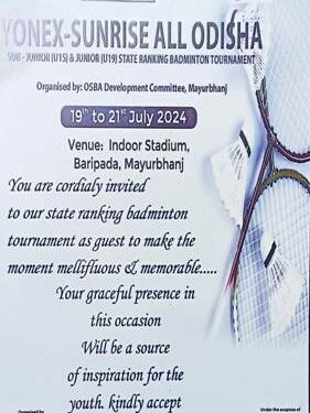 କାଲିଠାରୁ ବାରିପଦାରେ ଆରମ୍ଭ ହେବ ରାଜ୍ୟସ୍ତରୀୟ ସବ – ଜୁନିଅର ଓ ଜୁନିଅର ବ୍ୟାଡମିଣ୍ଟନ୍ ଟୁର୍ଣ୍ଣାମେଣ୍ଟ