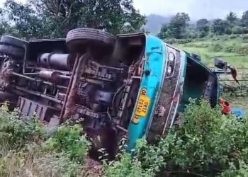 ଗୋରୁ କୁ ବଞ୍ଚେଇବା କୁ ଯାଇ ଯାତ୍ରୀବାହୀ ମାଳତୀ ବସ ଦୁର୍ଘଟଣା ଗ୍ରସ୍ତ : ଗୋରୁର ମୃତ୍ୟୁ – ୧୦ରୁ ଉର୍ଧ୍ଵ ଆହତ
