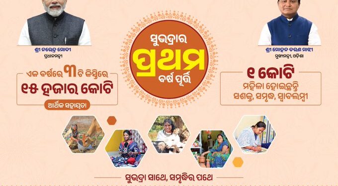 ‘ସୁଭଦ୍ରା’ ଯୋଜନାର ପ୍ରଥମ ବର୍ଷ ପୂର୍ତ୍ତି ମହିଳା ସଶକ୍ତିକରଣ କ୍ଷେତ୍ରରେ ଏକ ନୂଆ ମାଇଲଖୁଣ୍ଟ